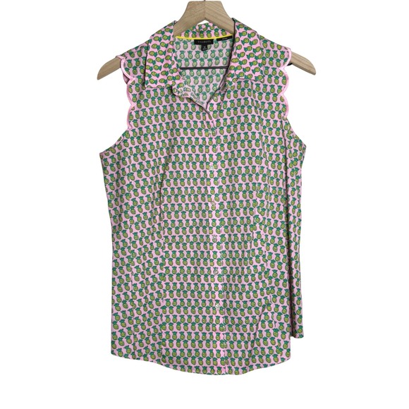 Talbots Tops - Talbots Womens Non Iron Shirt 10 Pink Pineapple‎ Print Scalloped